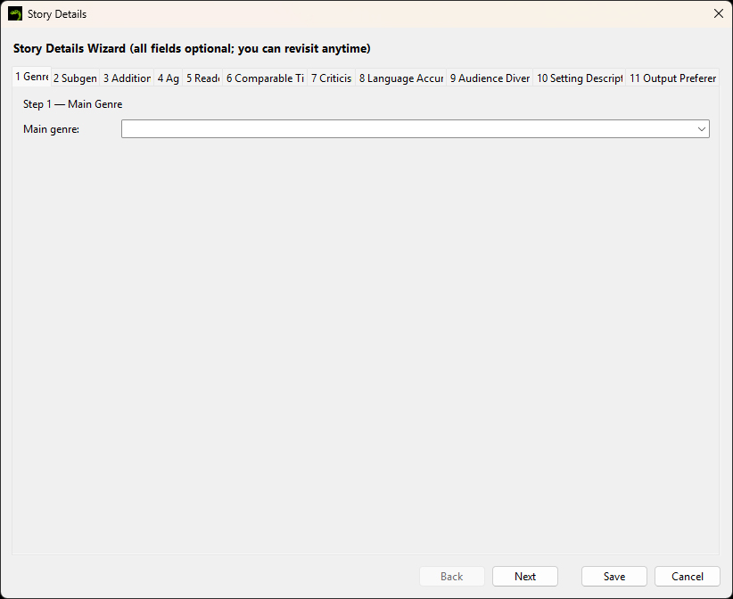 WritingViper Story Details Wizard
